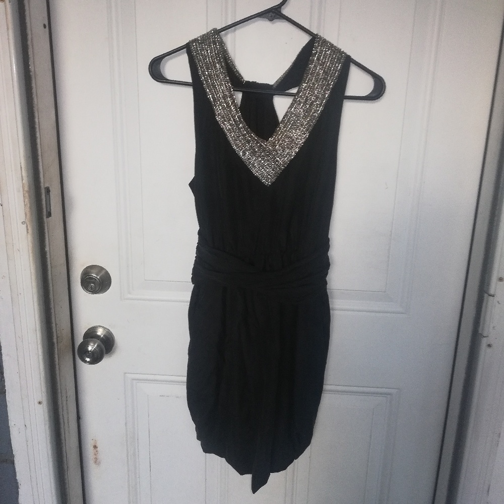 Theory 100% Silk Black Beaded Dress